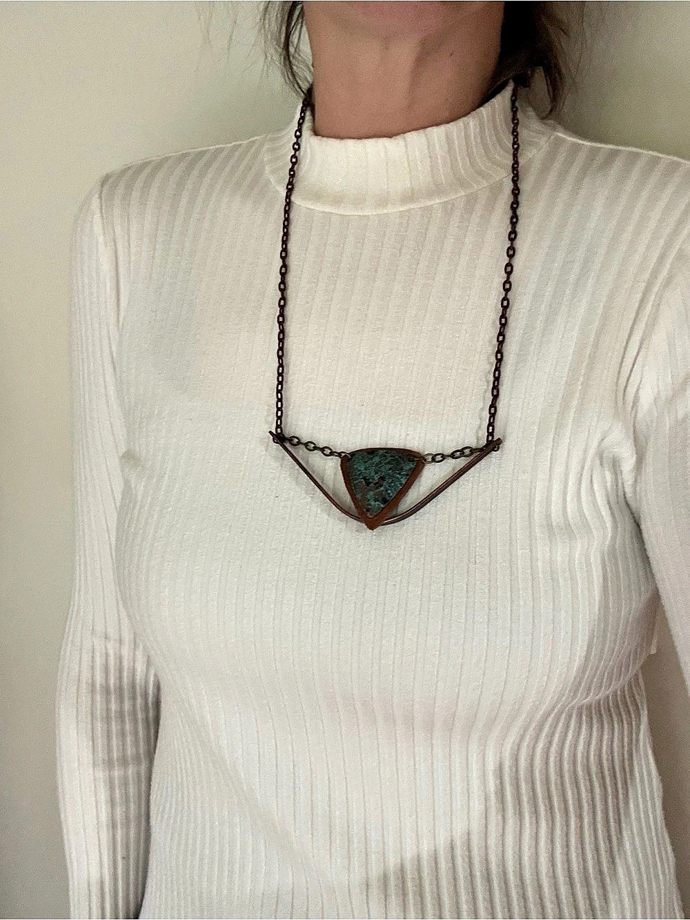 Turquoise Pendant Necklace of Leather and Brass OOAK